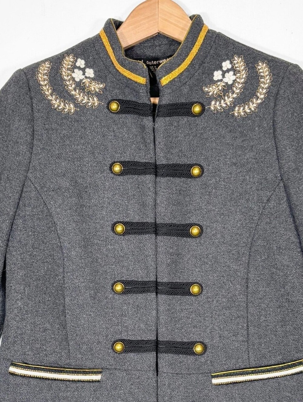 Zara trf outerwear wool grey embroidered military style jacket NWOT